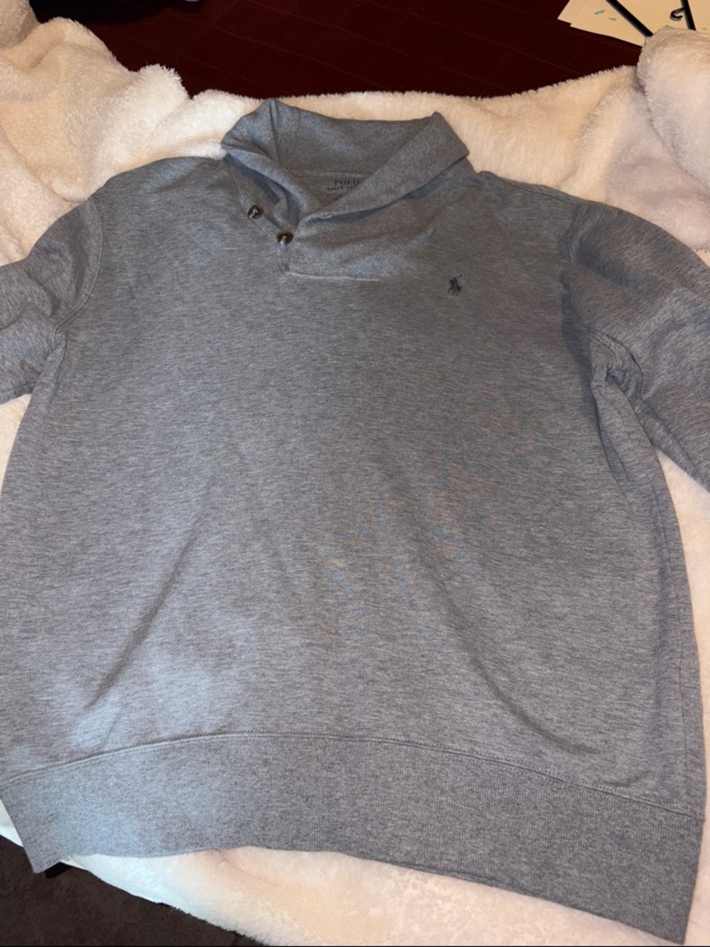 Polo by Ralph Lauren Light Gray Shawl Collar Pullover